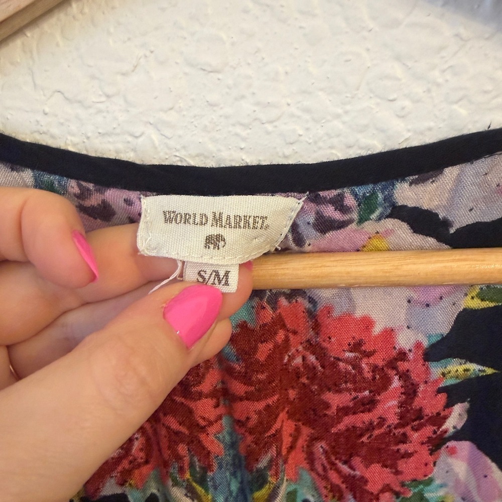 World Market Maxi Kaftan Dress S/M Boho Peacock Floral Coverup Resort Vacation - Picture 4 of 10